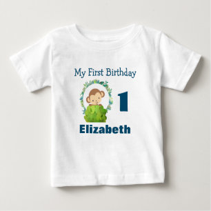 First Birthday Cute Safari Monkey Baby T-Shirt