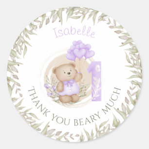 First Birthday Cute Teddy Bear Thank You Classic Round Sticker