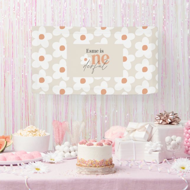 First birthday daisy boho retro terracotta natural banner (Party)