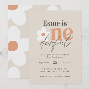 First birthday daisy boho retro terracotta natural invitation