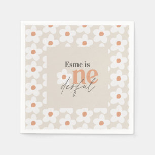 First birthday daisy boho retro terracotta natural napkin