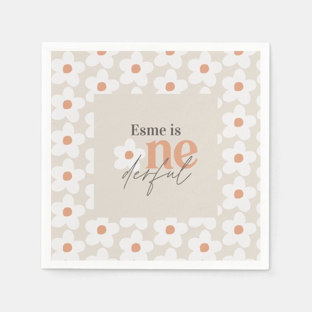 First birthday daisy boho retro terracotta natural napkin (Front)
