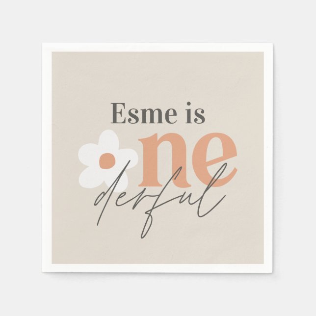 First birthday daisy boho retro terracotta natural napkin (Front)