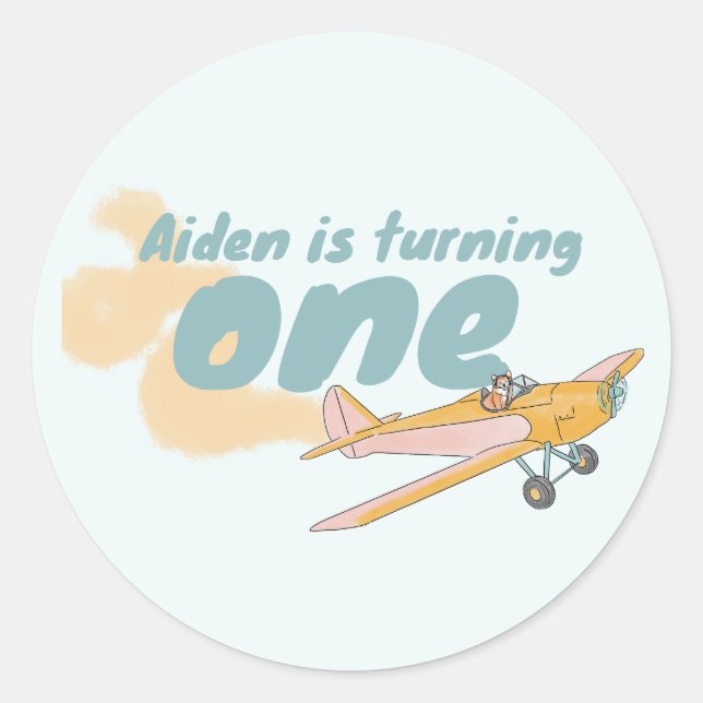 First Birthday, dog lover, plane lover  Classic Round Sticker (Front)