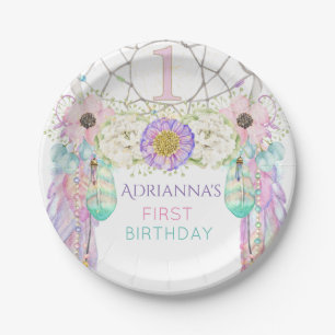 First Birthday Dream Catcher Boho Feathers Paper Plate