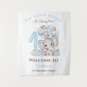 First Birthday Elephant Boy Welcome Sign Tapestry