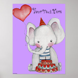 First Birthday Elephant Poster for Children