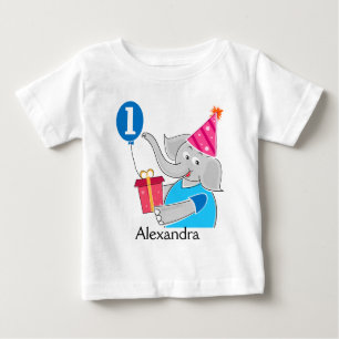 First Birthday Elephant with Balloon Baby T-Shirt