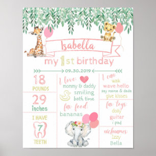First Birthday Facts, Baby Animals Poster