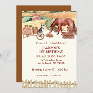 First Birthday Farm Barn Animals Invitations