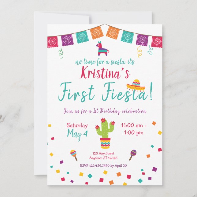 First Birthday Fiesta Mexican Birthday Invitation (Front)