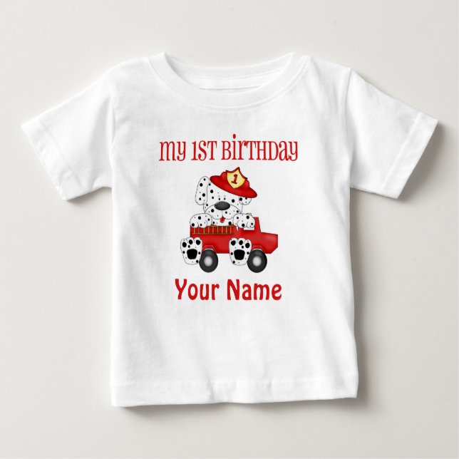 First Birthday Fire Truck Baby T-Shirt (Front)
