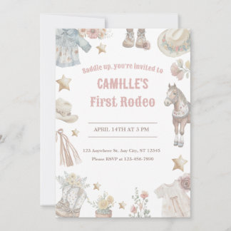 First Birthday, First Rodeo Invitation, Cowgirl Invitation