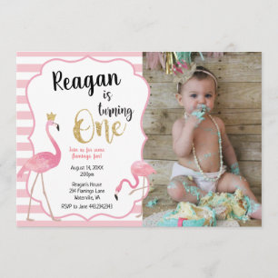 First Birthday Flamingo Photo Invitation