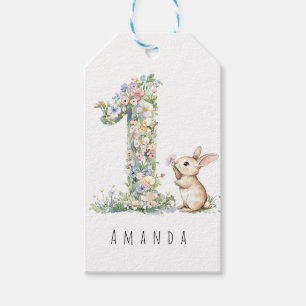 First Birthday Floral Bunny Gift Tags