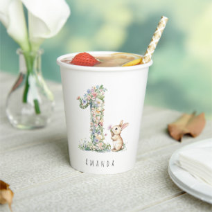 First Birthday Floral Bunny Paper Cups