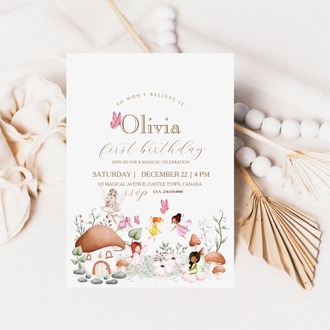 First Birthday Flowers Fairys Pixie Girls   Invitation (Creator Uploaded)