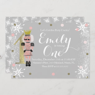 First Birthday Foil One Nutcracker Snowflakes Invitation