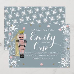 First Birthday Foil One Nutcracker Snowflakes Invitation