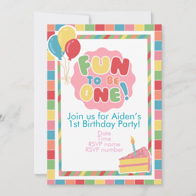 First Birthday Fun To Be One Party Invitation Baby (Front)