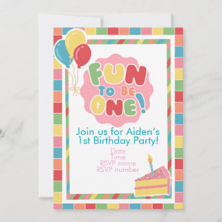 First Birthday Fun To Be One Party Invitation Baby