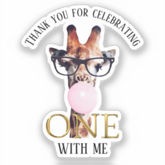 First Birthday Giraffe wearing glasses gum