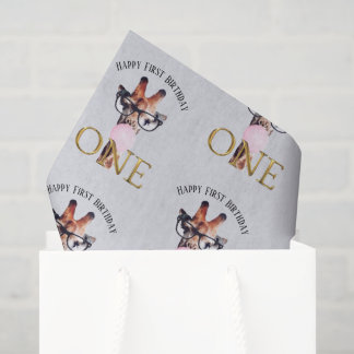First Birthday Giraffe wearing glasses gum Tissue Paper