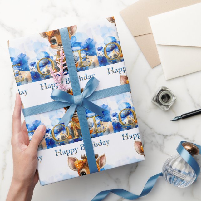 First Birthday Giraffe with polka dot bow  Wrapping Paper (Gifting)