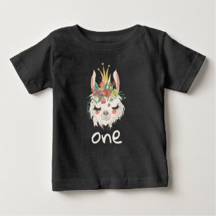 First Birthday Girl, Cute Llama Face 1st Birthday Baby T-Shirt