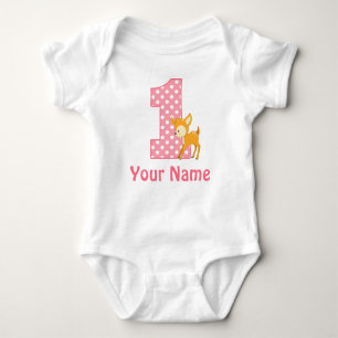 First Birthday Girl Deer Baby Bodysuit
