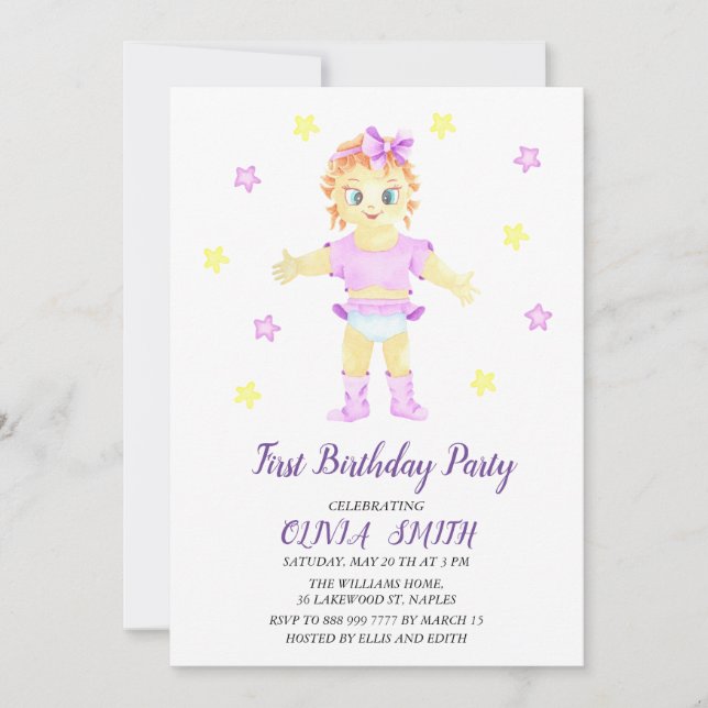 First Birthday Girl Party Save The Date (Front)