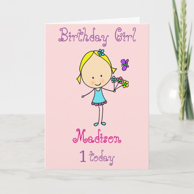 First Birthday Girl Personalised Card (Front)