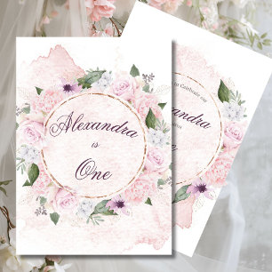 First Birthday Girl Pretty Pink Roses  Invitation