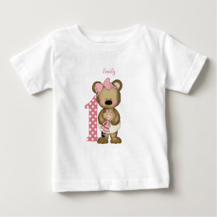 First Birthday Girl Teddy Bear with Doll T-Shirt