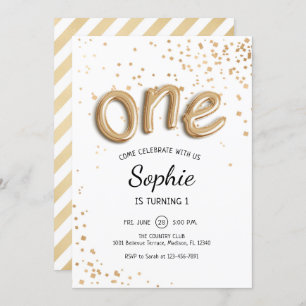 First Birthday - Gold White Invitation