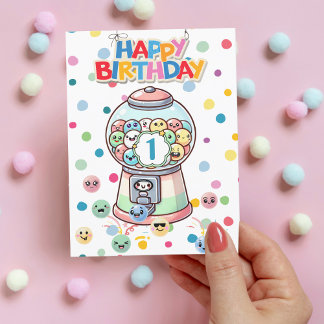 First Birthday Gumball Machine Funny Cute Colourfu Postcard