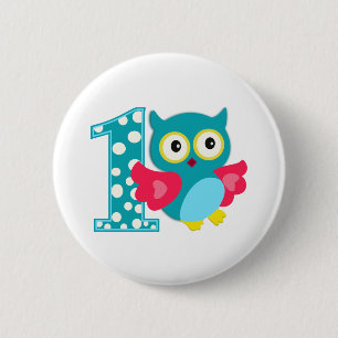 First Birthday Happy Owl 6 Cm Round Badge