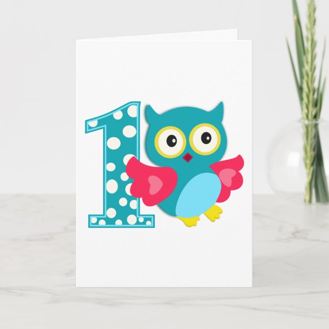 First Birthday Happy Owl Card (Front)