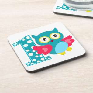 First Birthday Happy Owl Coaster