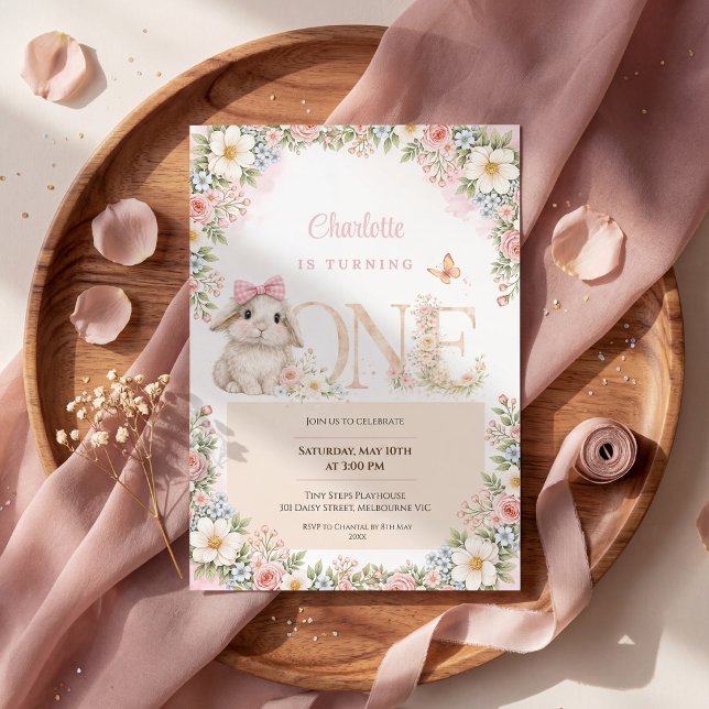 First Birthday Invitation Bunny Floral (Creator Uploaded)