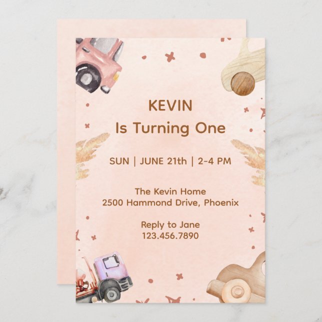 First Birthday Invitation Car Theme (Front/Back)