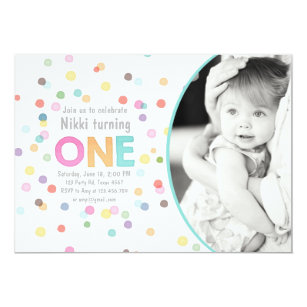 First birthday invitation Girl Watercolor confetti