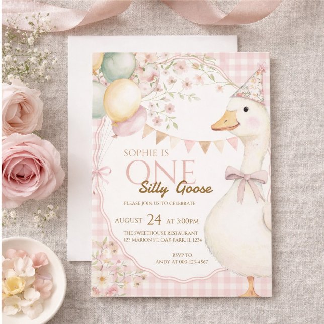 First birthday invitation with a fun goose design (Creator Uploaded)