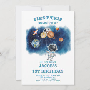 First Birthday Invitation with Outer Space Planet