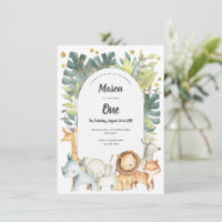 First birthday invite, boy or girl, safari animals