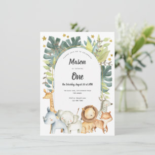 First birthday invite, boy or girl, safari animals invitation