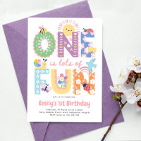 First Birthday Invite Girl, One is lots of Fun
