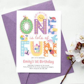 First Birthday Invite Girl, One is lots of Fun