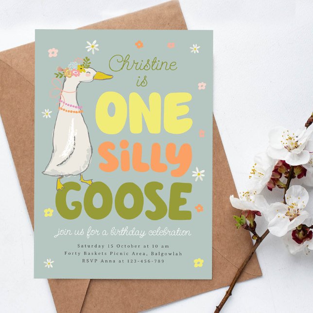 First Birthday Invite Girl, One Silly Goose (Creator Uploaded)