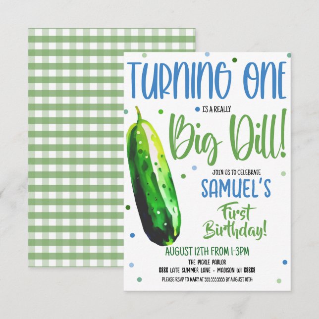  First Birthday It's a Big Dill Invite (Front/Back)